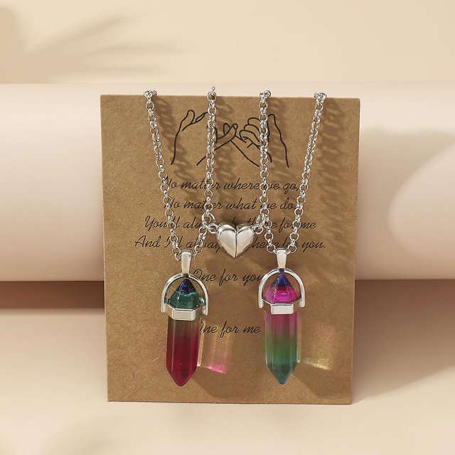 Bff Necklace For 8 Crystal Charms Best Friend Necklace Pendant Friendship Necklace Heart Matching Necklace For Couples Gifts