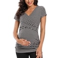 thumbnail image 1 of Vêtements de Grossesse Offres de l'Action de Grâce Liquidation Été Vêtements de Maternité pour Femmes Col Rond Manches Courtes Volants Pli Hauts de Grossesse, 1 of 5