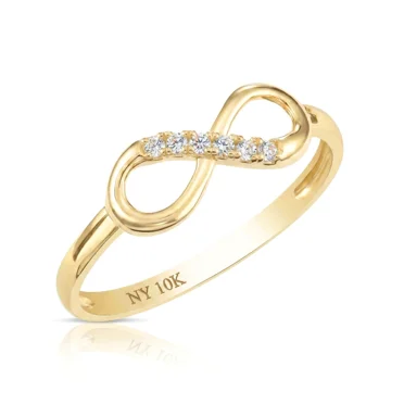 Tilo Jewelry 10K Yellow Gold Infinity Loop Ring with Cubic Zirconia CZ Stones | Size 5 | Women & Unisex