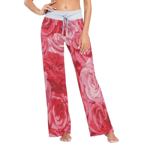 Women's Pajama Pants Pink Roses Comfy Stretch Sleepwear Essentials womens Lightweight Lounge Terry Pajama Pant, X-Large