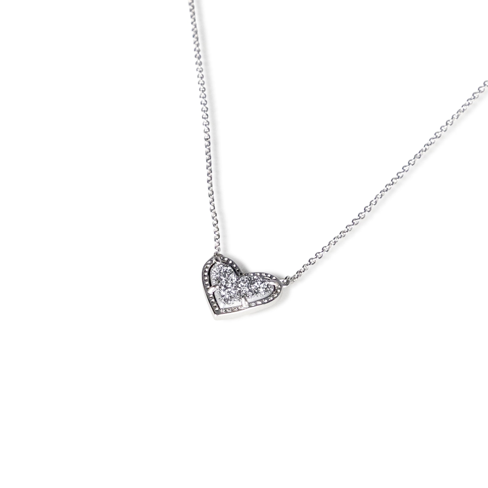 Kendra Scott Ari Heart Adjustable Length Pendant Necklace for Women, Fashion Jewelry, Rhodium-Plated, Platinum Drusy 4217710104