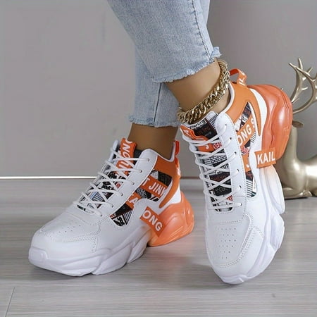 

Trendy Womens High-Top Sneakers - Breathable Colorblock Design Comfy Lace-Up Fit Versatile for Casual Wear & Sports
