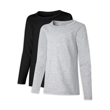 Hanes Girls Long Sleeve Crewneck T-Shirts, 2-Pack, Sizes 4-16