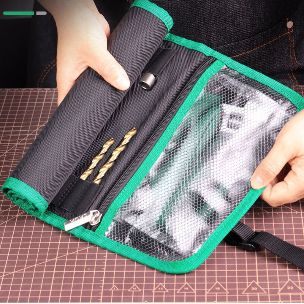 Space Saving Tool Roll Pouches for Outdoor Repair and Maintenance with Zippered Mesh Compartment Multifunction Tool Bag