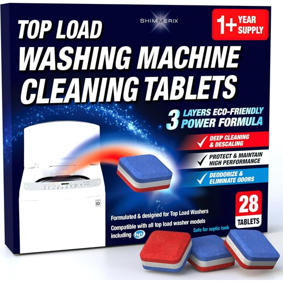 Washing Machine Cleaner Tablets 28 Pack for HE Top Load - Eco Friendly Washer Machine Cleaning Tablets - 3 Layers Septic Safe Wash Machine Full Deodorizer Descaler Protector - 1 Plus Year Supply