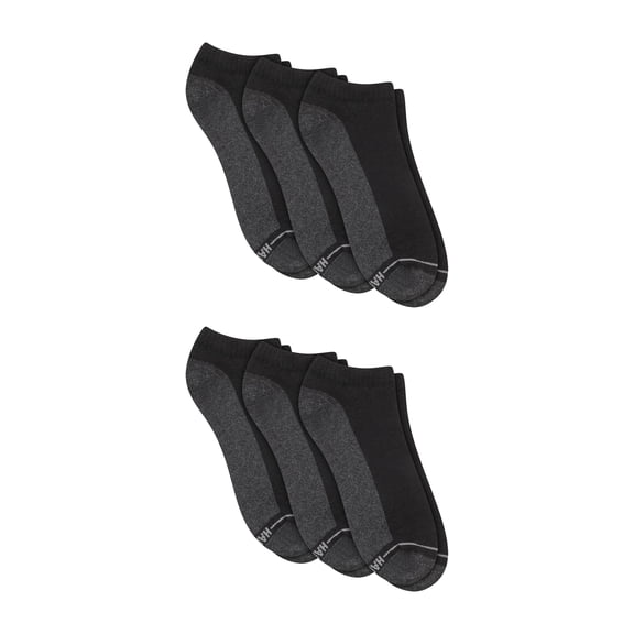 Hanes Double Tough Men's Low Cut Socks, Max Cushion, Shoe Sizes 12-14, 6-Pairs Black/Grey