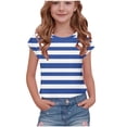 thumbnail image 3 of Jinhomg Big Kids Summer Shirts Cute Striped Print Cap Sleeve Tees Casual Loose Crew Neck Blouse Tops Dark Blue 5 Years, 3 of 8