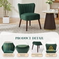 thumbnail image 3 of Silla de salón moderna sin brazos, tapizada en terciopelo verde, estilo mid-century, patas de madera ajustables, asiento acolchado, adecuada para dormitorio, cocina y oficina. Color: Verde., 3 of 7