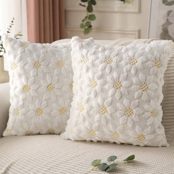 Spring Summer Pillow Covers 18x18 inch Set of 1 Farmhouse Decor Yellow Flower Heart Daisy Soft Plush Faux Fur Jacquard Throw Pillows for Bedroom Sofa Holiday Spring Summer Home Decor,B