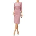 thumbnail image 2 of Work Dresses for Women 3/4 Sleeve V Neck Elegant Belted Formal Midi Dress XS Pink, 2 of 6