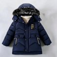 thumbnail image 3 of HAOTAGS Boys Winter Hooded Puffer Coat (5-13) Windproof Mid-Length Faux Warm Parka Navy Size 7, 3 of 5