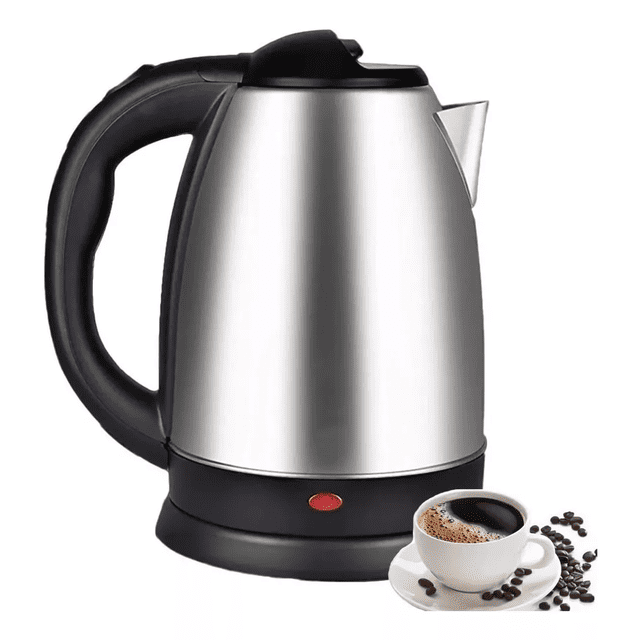 Cafetera Electrica Agua Calentador 2 Lt Acero Inoxididable, Color Plata con Negro