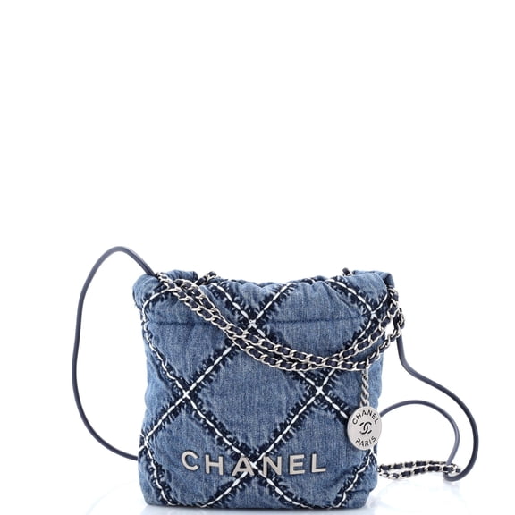 Pre-Owned 22 Chain Hobo Quilted Stitched Denim Mini By Rebag