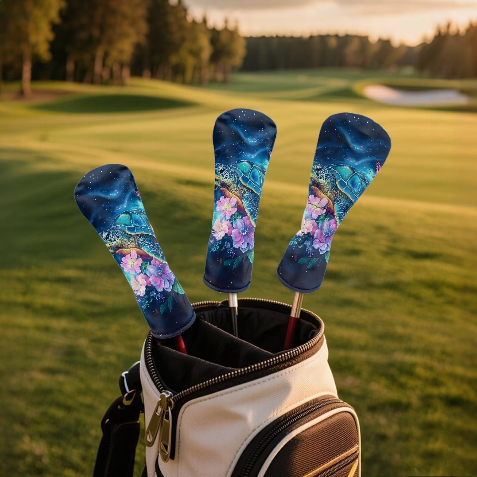 Uorisanigo Boho Turtle Golf Club Covers Set, Driver Fariway Wood Hybrid Headcover Set of 3, 3/5 Woods Headcover Leather Golf Club Head Covers, Golfer Gift Accessory for Women Men