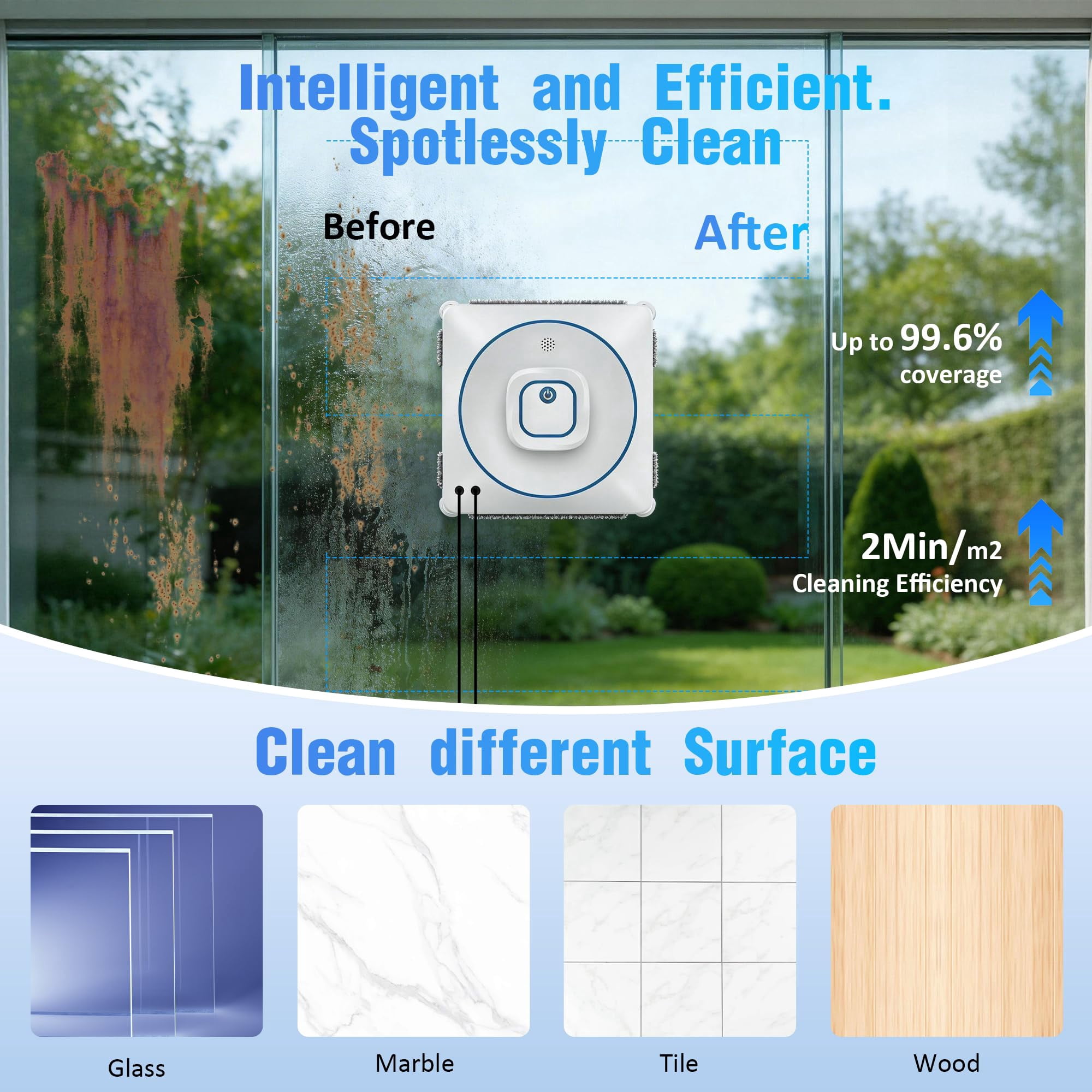 Window Cleaner Robot with 2 Pads, 8000Pa Suction Dual Direction Auto-Spray Windows Cleaner with 4 Cleaning Modes - Intelligent Path, Edge Detection, Remote Control, 15-Stage Anti-Fall System
