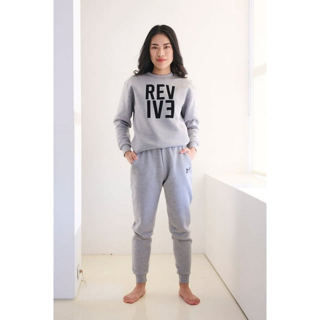 Revive Loungewear Chandail en Molleton à Manches Longues Col Rond Décontracté pour Femmes - Gris Chiné, Petit