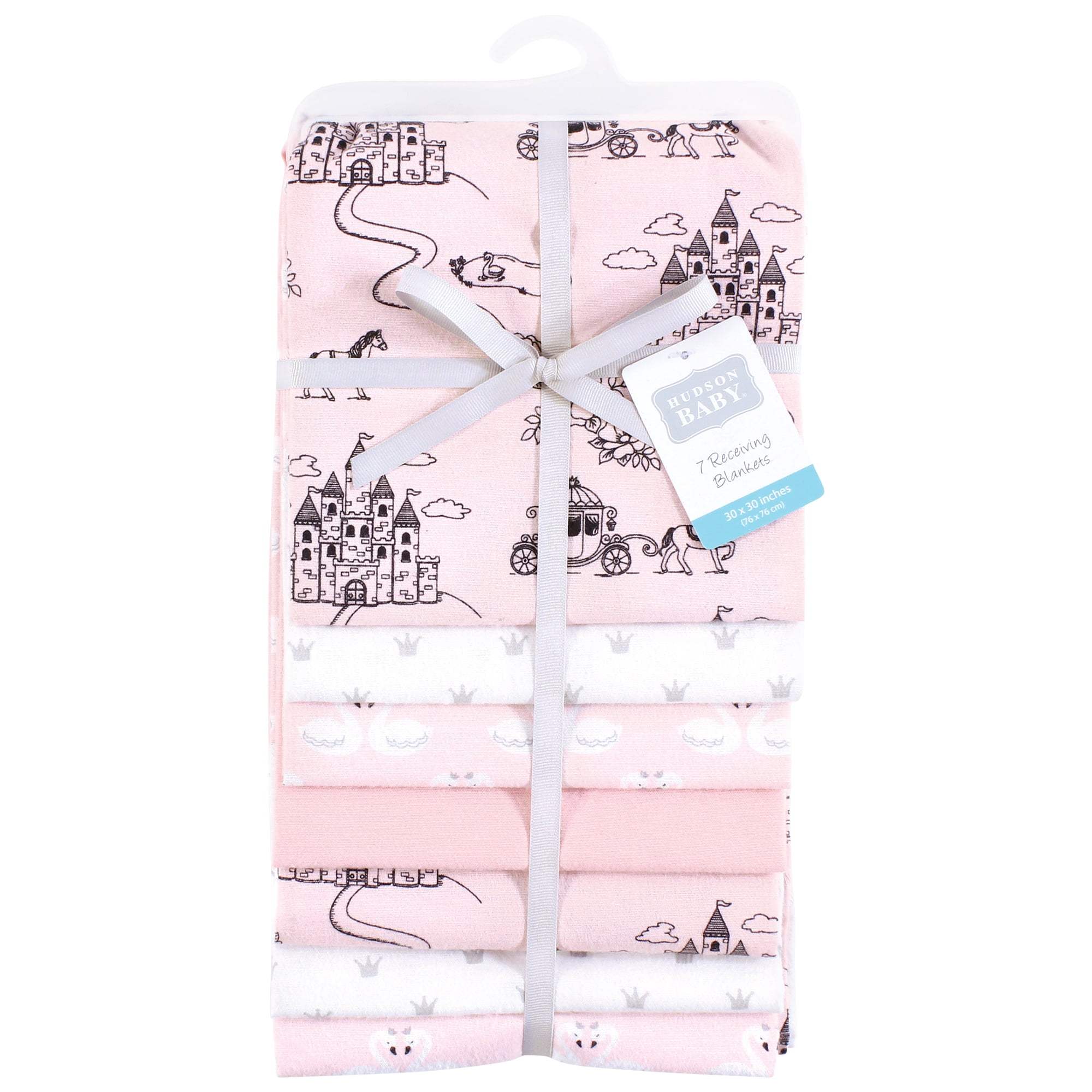 Hudson Baby Infant Girl Cotton Poly Flannel Receiving Blankets Bundle, Fairytale Princess, One Size