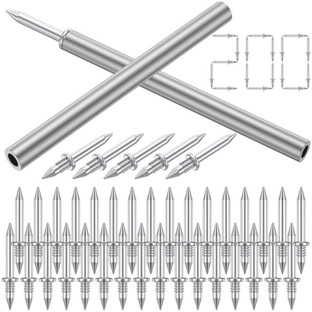 MesaSe 200PCS Double-Head Skirting Thread Seamless Nail Metal Skirting Line Without Marks Nail Rust-Proof No Trace Skirting Thread Screws Set with 2 Rods for Skirting Line