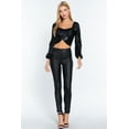 thumbnail image 4 of Global Brand License Long Sleeve Ruched Metallic Knit Top, Black, L, 4 of 5