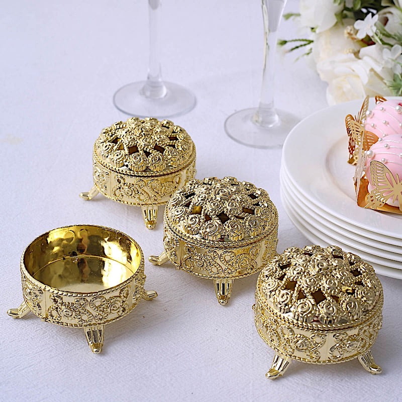 BalsaCircle 12 Metallic Gold 2.5 in Mini Round Candy Gift Boxes Vintage ...