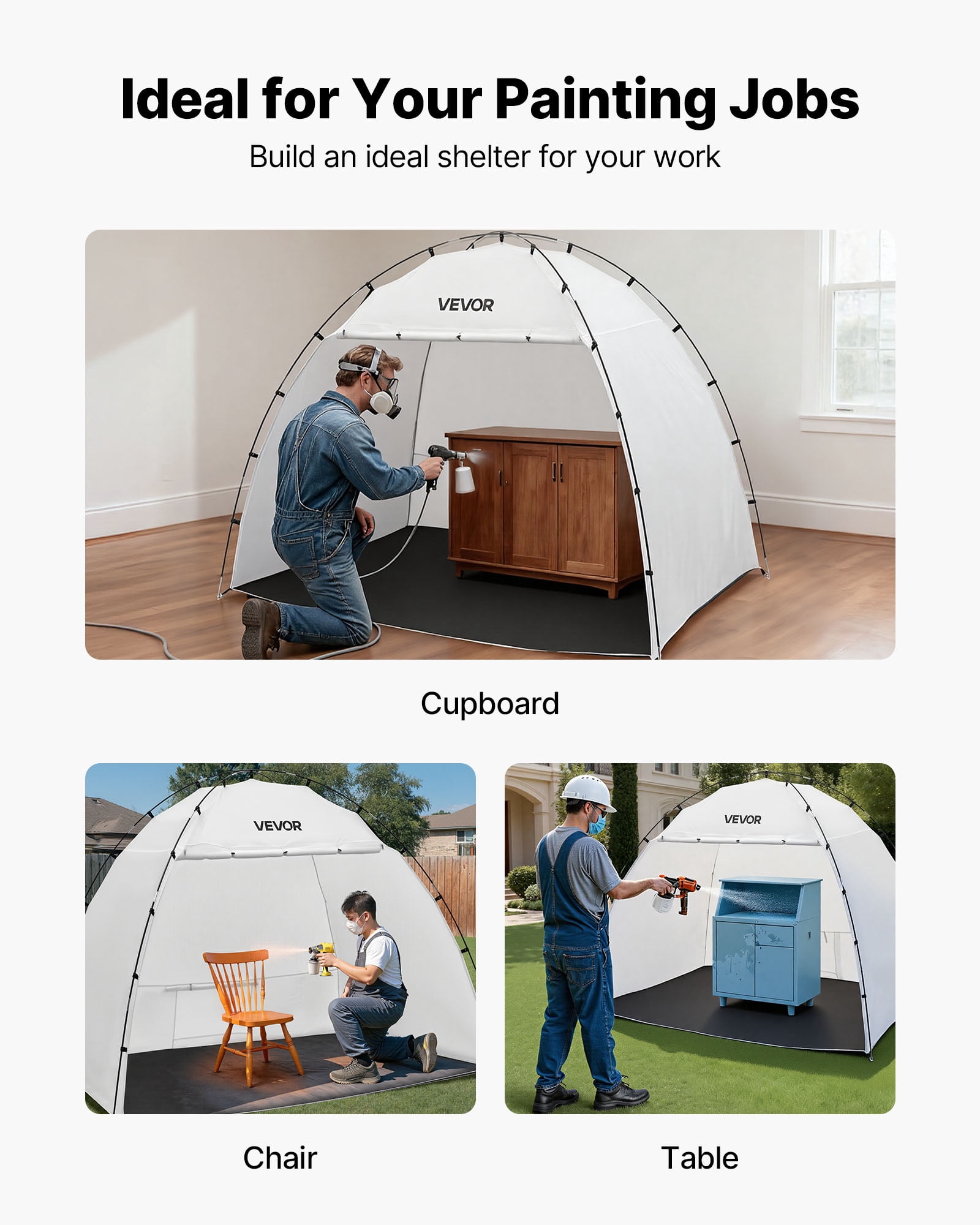 VEVOR Portable Paint Booth Tent, 91.7 x 67.7 x 74.8 inch Painting Tent Station, Spray Shelter with Built-in Floor & Mesh Screen, Large Space, Oxford Spray Painting Tents for Cupboard, Chairs, Tables