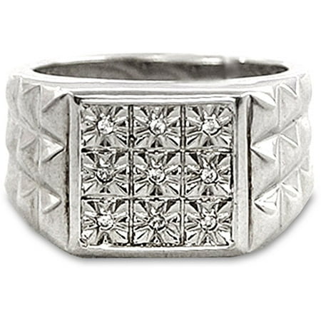 Men's White Diamond Accent Nine-Stone Sterling Silver Ring