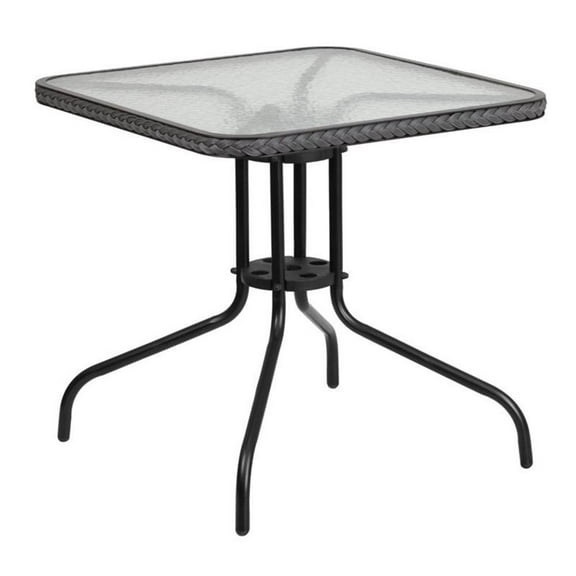 Bowery Hill 28" Square Glass Top Patio Dining Table in Black Gray