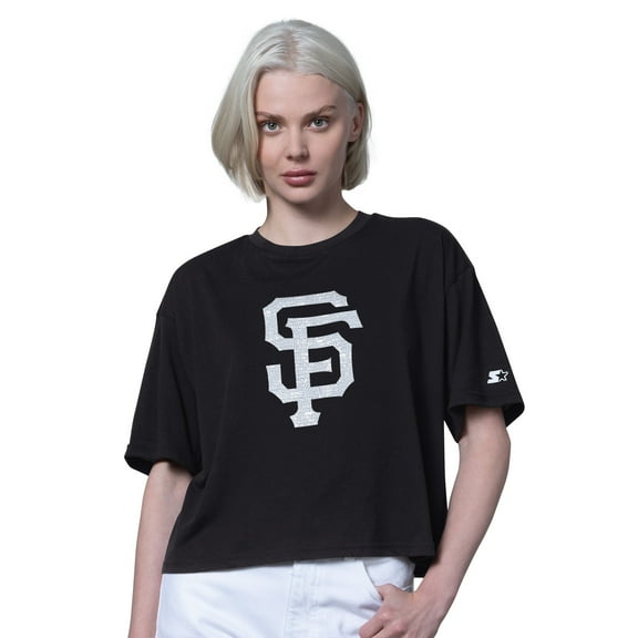 Women's Starter  Black San Francisco Giants Holy Grail Boxy Cropped T-Shirt