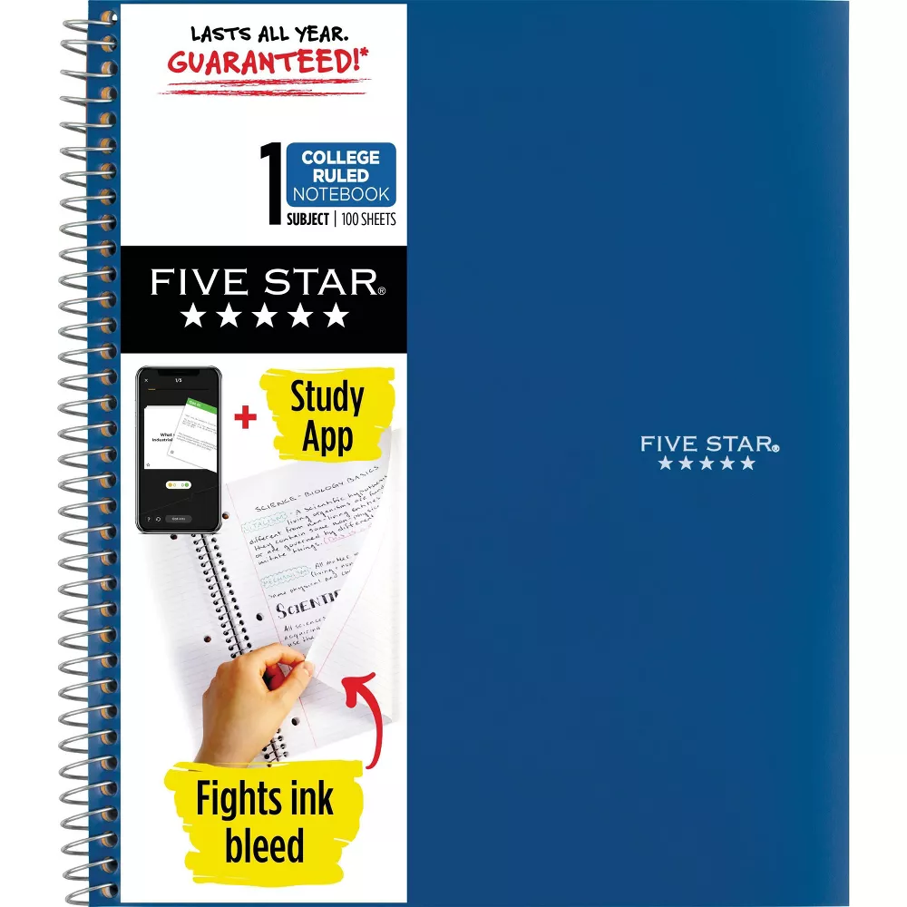 Five Star Style Spiral Notebook + Study App, 1 Subject