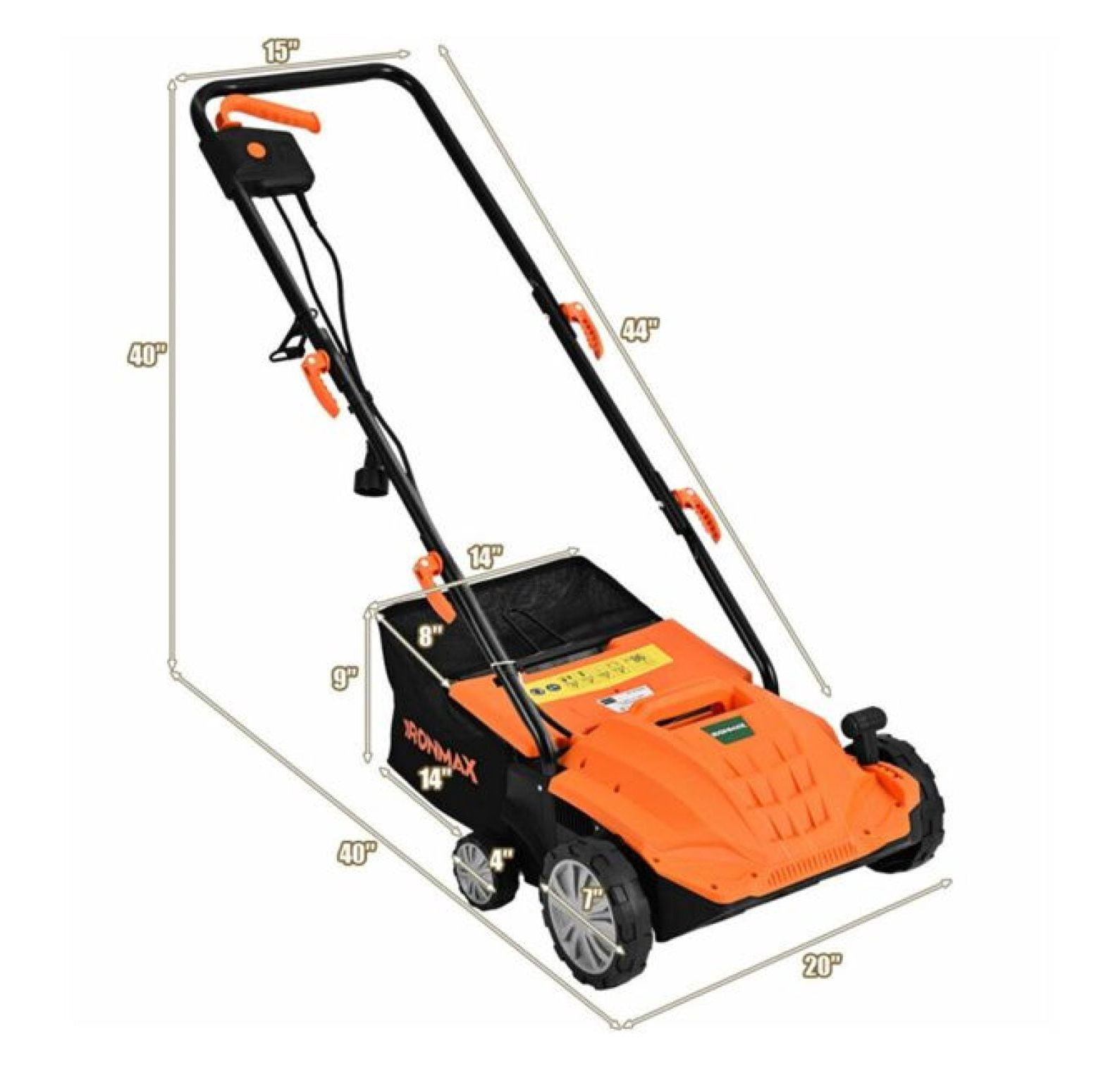 13" Electric Lawn Dethatcher w/ Collection Bag and Removable Blades -Orange