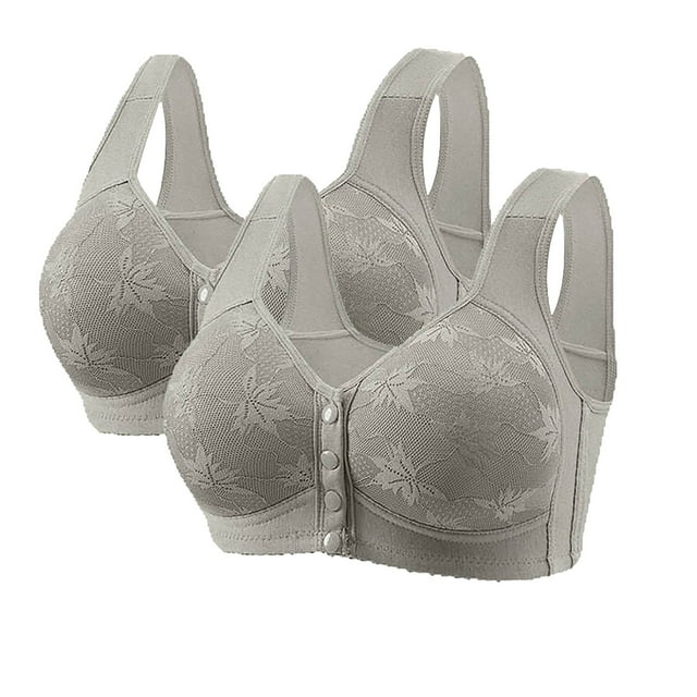 Tumotour 2PC Front Closure Bra for Women Wireless Comfort Snap Closing Bra Full Coverage Convenient Front Button Bras Seamless Soft Push Up Wide Shoulder Strap Bra for Everyday Life Walking Work