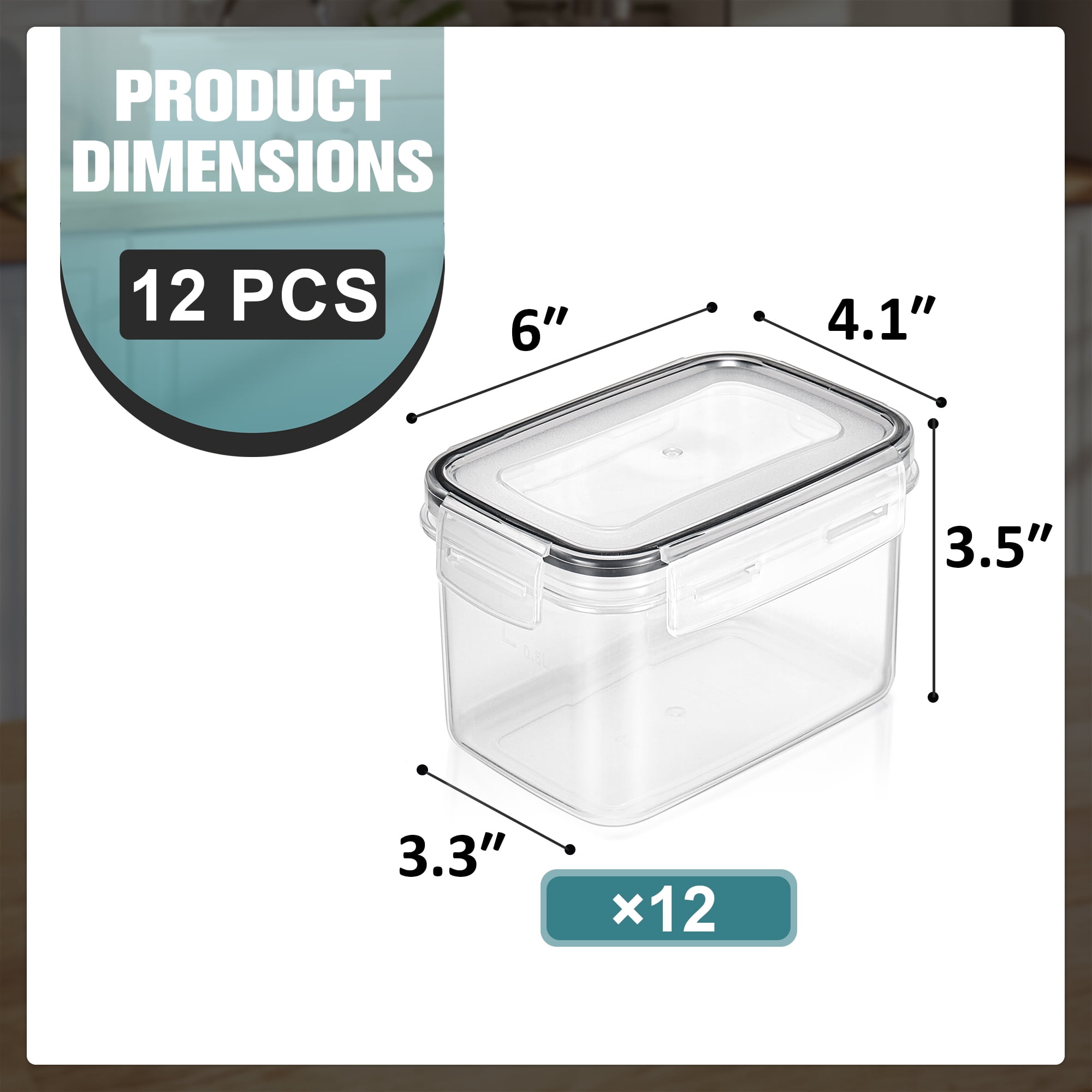 Sorbus 12 Pack Airtight Food Storage Container Set with Locking Lids, Measuring Spoons, and Labels (0.8L/27.05 oz)
