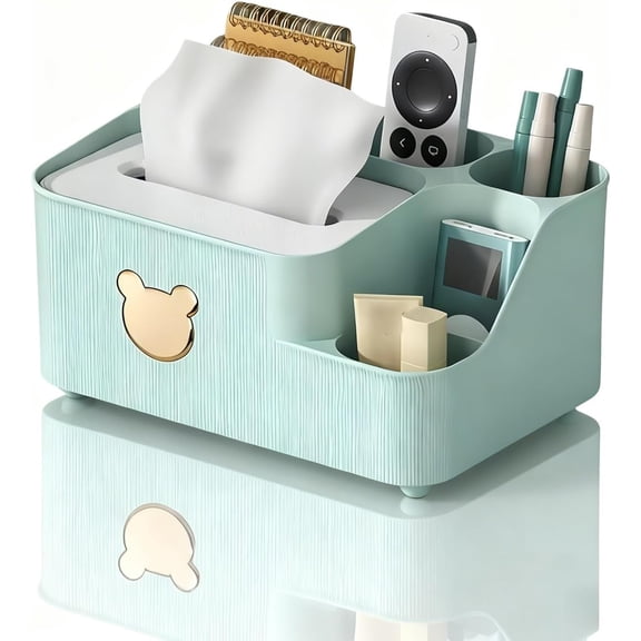 Multifunctional Tissue Box Cover with Storage,Square Tissue Box Holder and Remote Box,Modern Cube Tissue Cover Bedside Organizer for Nightstand End Table.