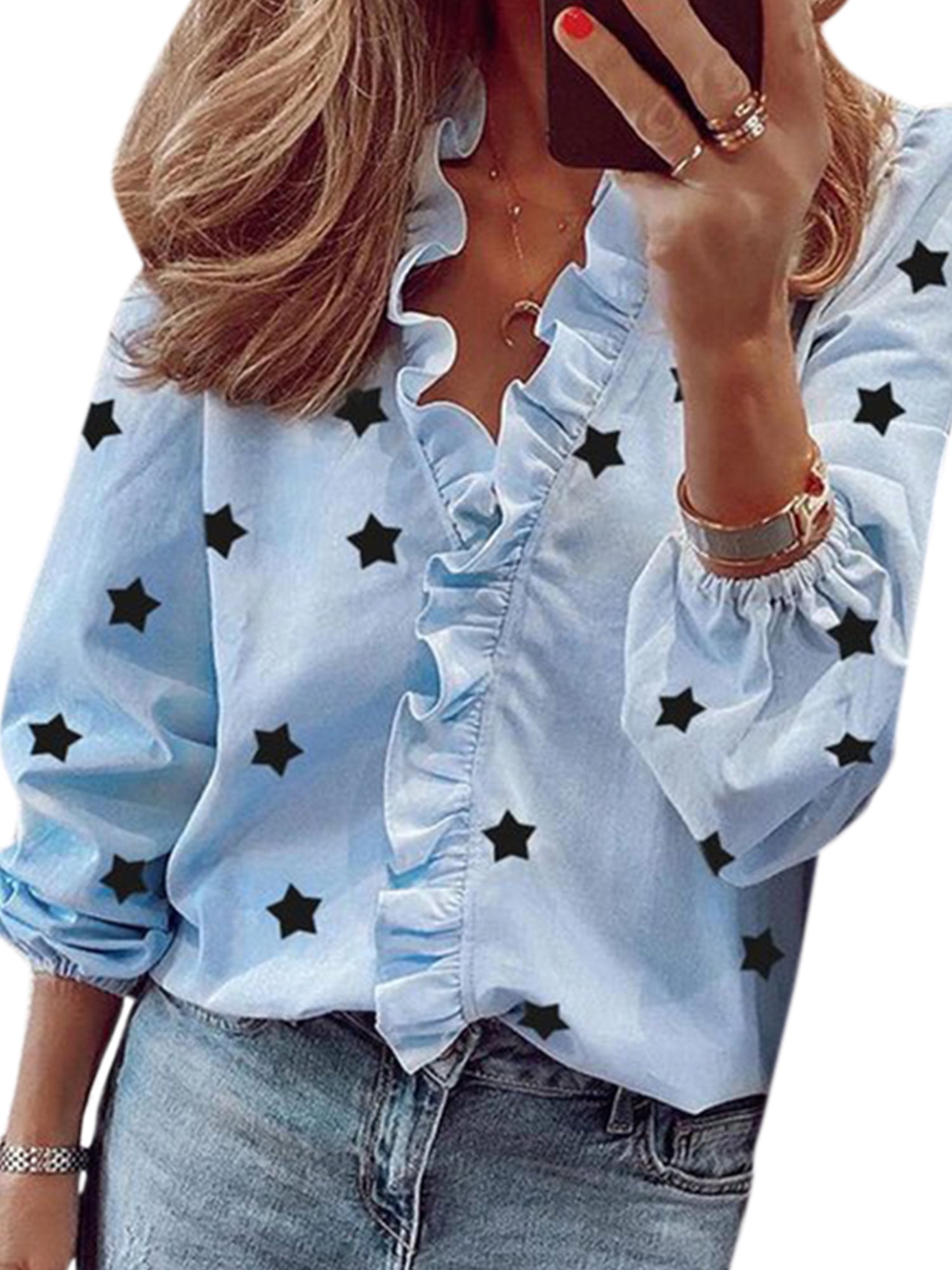 women's long sleeve ruffle blouse