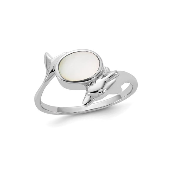 Mother of Pearl Dolphin Ring in Polished Sterling Silver