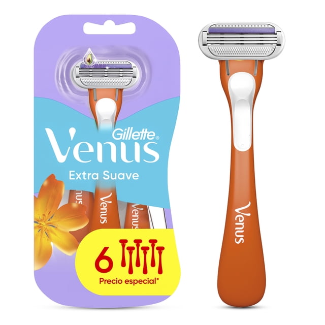 Rastrillo para Mujer Gillette Venus Extra Suave con 3 Hojas para Depilar 6 pzas