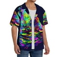 thumbnail image 4 of KLL Howling Wolf Print Men's Shirt Short Sleeve Button Down Summer Cuba Beach Shirts- Small, 4 of 7
