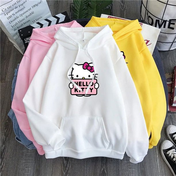 Sanrio-suéter con capucha para mujer, chaqueta holgada de manga larga con estampado de Anime, Hello Kitty, My Melody Kuromi, regalo de cumpleaños Kawaii