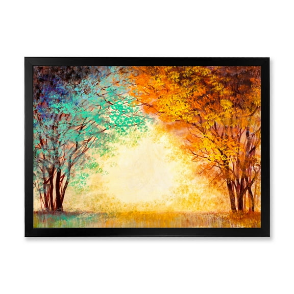 Designart 'Alley Through The Turquise Park In Autumn Sunset ' Traditional Framed Art Print