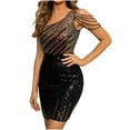 thumbnail image 5 of Kilaqueen Sparkly Sequin Womens Dresses One Shoulder Cocktail Mini Dresses Club Party Prom Evening Dress, 5 of 7