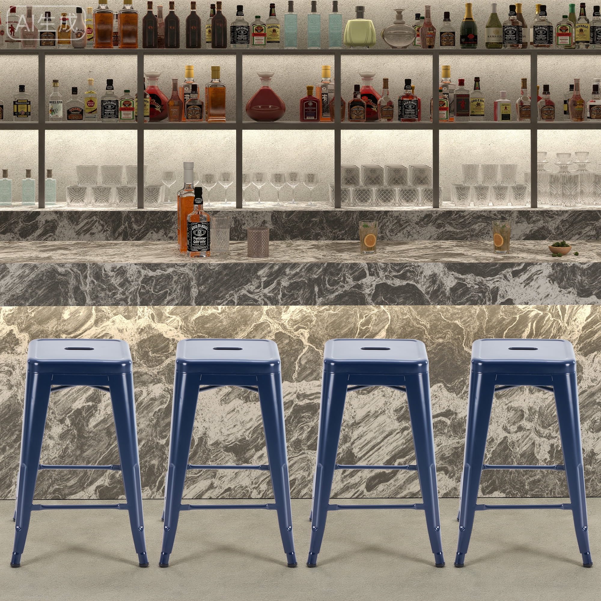 Metal Bar Stools, 4-Pack, Backless Counter Height, Stackable