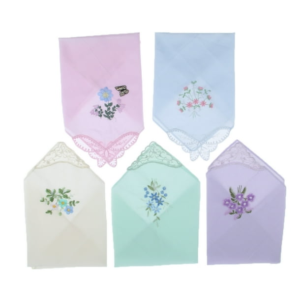 Lipstore Ladies Ladies Cotton Embroidery Handkerchief Set Of 5 Multicolour