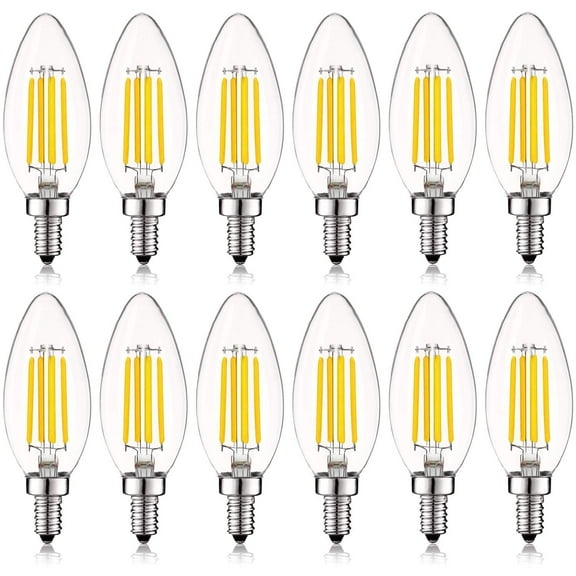 Luxrite 5W E12 Vintage Candelabra LED Dimmable Light Bulbs, 60W Equivalent 3000K Soft White, 550 Lumens, Blunt Tip, 12-Pack