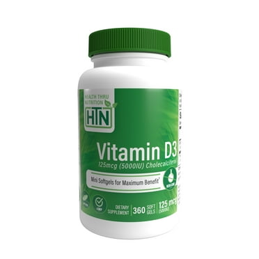 Vitamin D3 5,000iu (Non-GMO) 360 Softgels by Health Thru Nutrition
