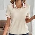thumbnail image 7 of Women's Short Sleeve V Neck Polo T Shirts 2026 Summer Collared Ribbed Knit Loose Fit Basic Solid Color Tee Tops, 7 of 7