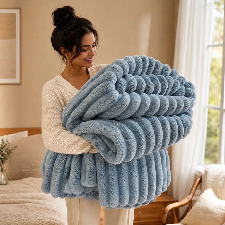 Bxaolu Soft Cozy Flannel Blanket[59x79In], Lightweight Warmth Fluffy ...