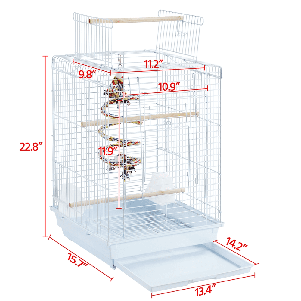Alden Design 23" H Travel Small Bird Cage with Open Play Top, White