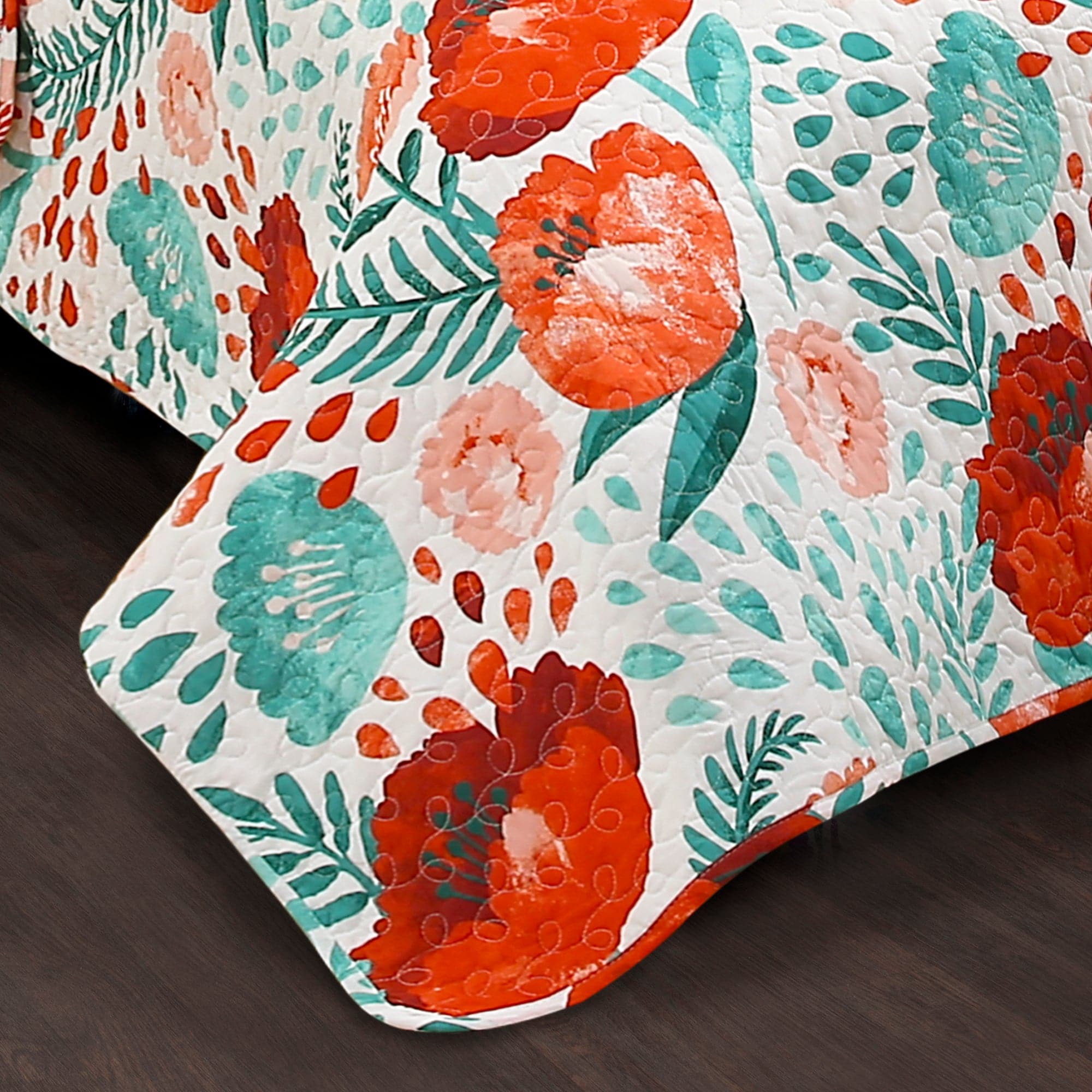 Lush Decor Poppy Garden Floral Cotton Reversible Quilt, King, Navy, 3-Pc Set
