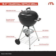 Megamaster 18 Portable Charcoal Barbecue Grill with Adjustable Air Vent, Storage Rack, 245 SQ. In Cooking Area, 2 Wheel Transport BBQ Grill for Camping, Outdoor Cooking, Patios, and More - 810-KY003