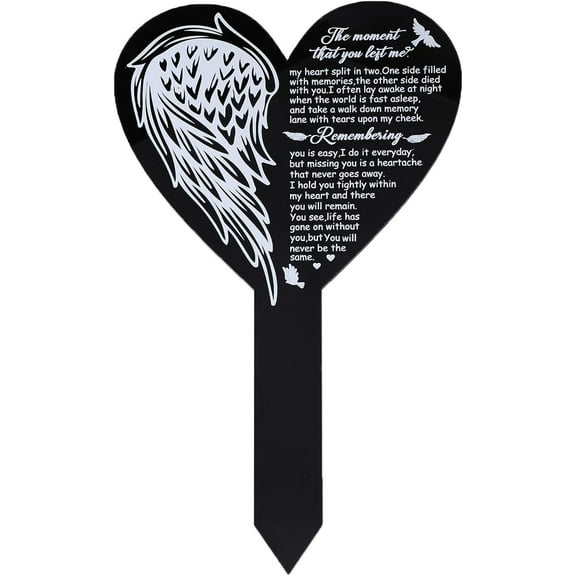 Heart Shaped "The Moment You Left Me" Memorial Remembrance Plaque Stake Acrylic Plaque Memorial Commemoratory Sign Garden Remembrance Decoration
